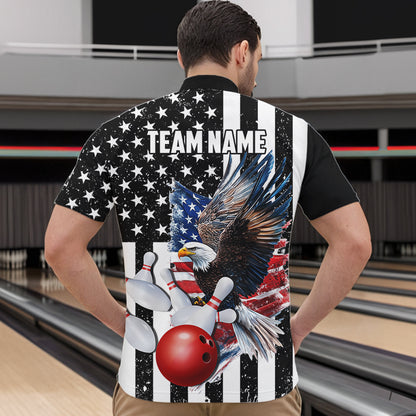 Black and White American Flag Eagle Mens Bowling Shirt Custom patriotic outfit men Bowling Team Jersey NQS9709