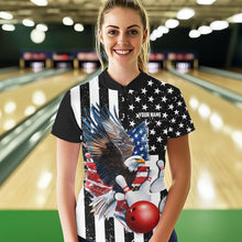 Load image into Gallery viewer, Black &amp; White American Flag Eagle Women Bowling Shirt Custom patriotic outfit ladies Bowling Jersey NQS9709