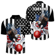 Load image into Gallery viewer, Black and White American Flag Eagle Mens Bowling Shirt Custom patriotic outfit men Bowling Team Jersey NQS9709