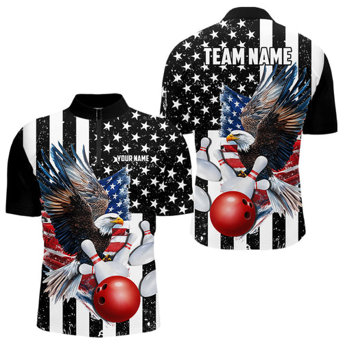 Black and White American Flag Eagle Mens Bowling Shirt Custom patriotic outfit men Bowling Team Jersey NQS9709