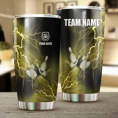 Multicolor Lightning thunder storm Bowling ball pins Custom name and team name bowling tumblers Cup NQS9711