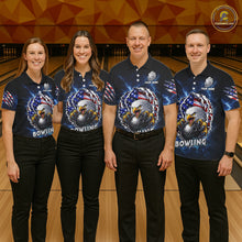 Load image into Gallery viewer, Blue Lightning Thunder US Flag Eagle Bowling Shirts For Women Custom Patriotic Bowling Team Jerseys NQS11749