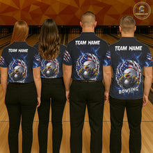 Load image into Gallery viewer, Blue Lightning Thunder US Flag Eagle Bowling Shirts For Women Custom Patriotic Bowling Team Jerseys NQS11749
