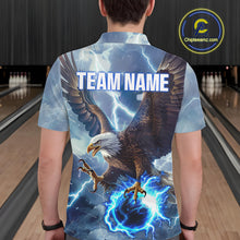 Load image into Gallery viewer, Blue lightning thunder bowling Eagle custom Men Bowling Polo Shirts, gift for team bowlers NQS7488