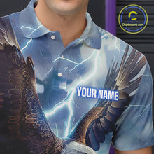 Load image into Gallery viewer, Blue lightning thunder bowling Eagle custom Men Bowling Polo Shirts, gift for team bowlers NQS7488