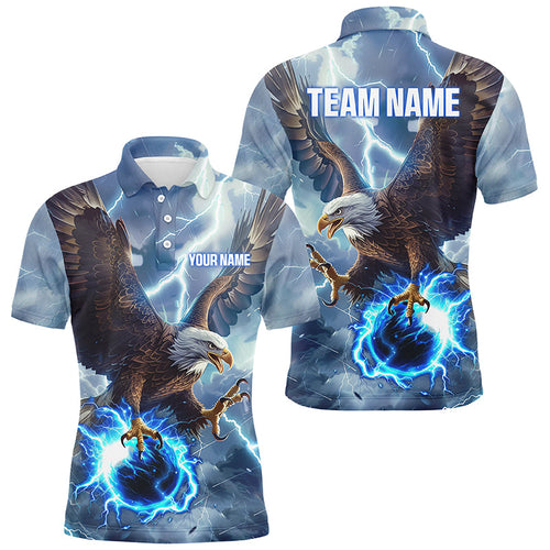 Blue lightning thunder bowling Eagle custom Men Bowling Polo Shirts, gift for team bowlers NQS7488