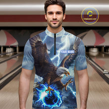 Load image into Gallery viewer, Blue lightning thunder bowling Eagle custom Men Bowling Quarter Zip Shirts, gift for team bowlers NQS7488