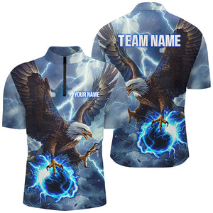 Blue lightning thunder bowling Eagle custom Men Bowling Quarter Zip Shirts, gift for team bowlers NQS7488