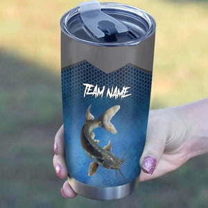 1PC Blue camo Catfish Fishing Customize Stainless Steel Tumbler Cup, Personalized fishing gift NQS9876
