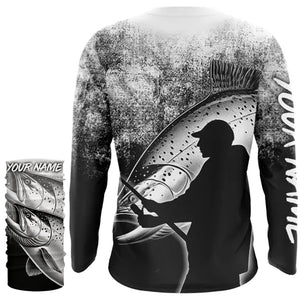 Black and white King Salmon Fishing Customize 3D All Over Printed Shirts Personalized Fishing Gifts NQS354