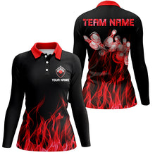Load image into Gallery viewer, Red flame Womens bowling polo shirt black Bowling Jerseys Personalized Bowling Team Shirts NQS5488