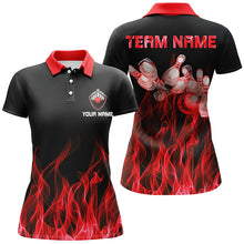 Load image into Gallery viewer, Red flame Womens bowling polo shirt black Bowling Jerseys Personalized Bowling Team Shirts NQS5488
