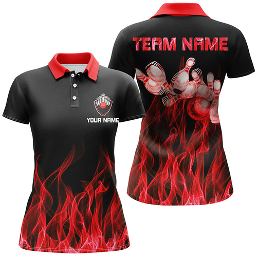 Red flame Womens bowling polo shirt black Bowling Jerseys Personalized Bowling Team Shirts NQS5488