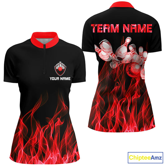 Custom Red bowling shirt for women – personalized team jersey front view
