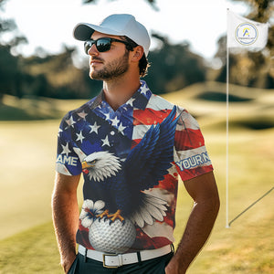 American Flag Eagle Mens golf polo shirts custom patriotic Eagle golf attire for men NQS9976