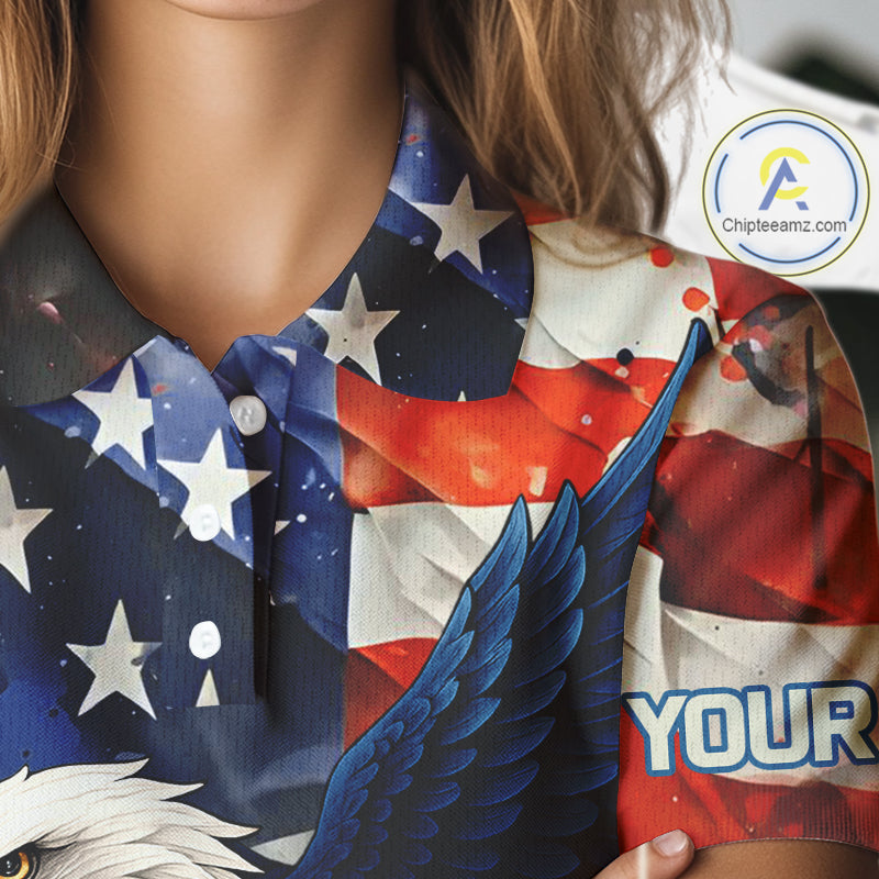 American Flag Eagle Women golf polo shirts custom patriotic Eagle golf attire for ladies NQS9976