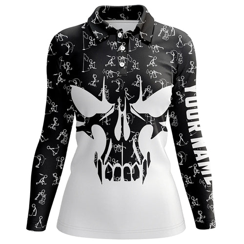 Black and white Womens golf polo shirts custom funny skull golf pattern shirts for ladies, golf gifts NQS5750