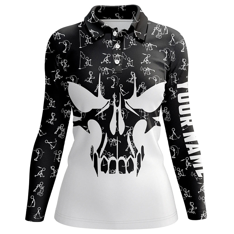 Black and white Womens golf polo shirts custom funny skull golf pattern shirts for ladies, golf gifts NQS5750