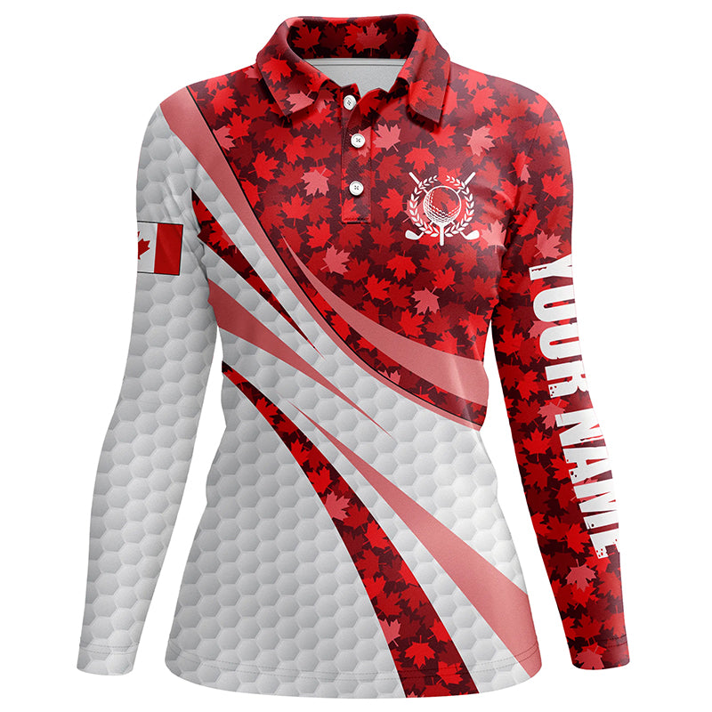 White Womens golf polo shirts red Maple leaves personalized Canada golf shirts for women NQS5751