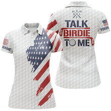 Load image into Gallery viewer, Funny Womens golf polo shirts custom American flag patriotic white golf shirts talk birdie to me NQS5755