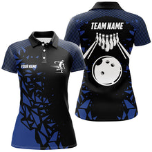 Load image into Gallery viewer, Black And Blue pattern Bowling Polo, 1/4 Quarter Zip Shirts For Women, Custom Name Bowling Team Jersey NQS7845