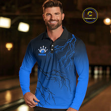 Load image into Gallery viewer, Black and Blue gradient Lightning thunder storm Bowling shirts for Men Custom Bowling Team Jerseys NQS10135