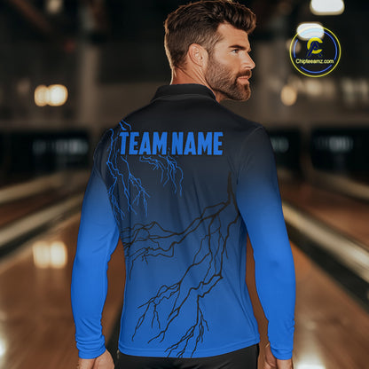 Black and Blue gradient Lightning thunder storm Bowling shirts for Men Custom Bowling Team Jerseys NQS10135