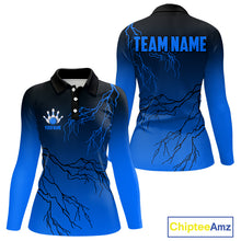 Load image into Gallery viewer, Black and Blue gradient Lightning thunder storm Bowling shirts for Women Custom Bowling Team Jerseys NQS10135