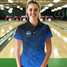 Load image into Gallery viewer, Black and Blue gradient Lightning thunder storm Bowling shirts for Women Custom Bowling Team Jerseys NQS10135