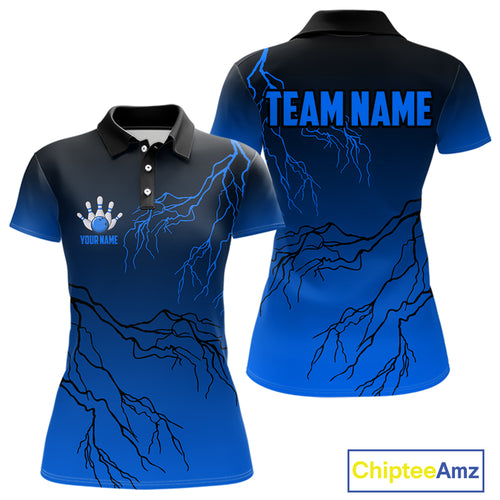Black and Blue gradient Lightning thunder storm Bowling shirts for Women Custom Bowling Team Jerseys NQS10135