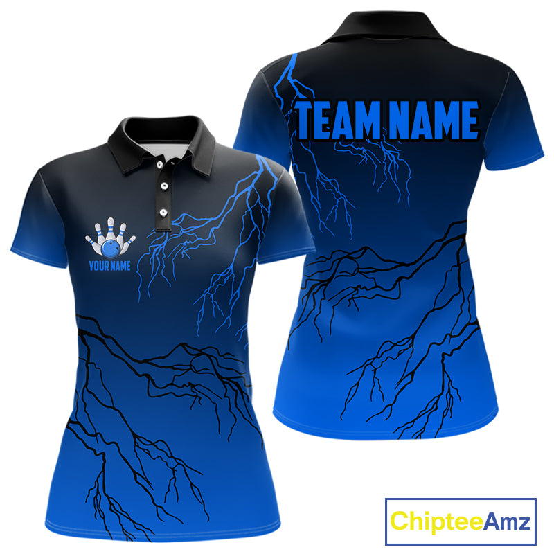 Black and Blue gradient Lightning thunder storm Bowling shirts for Women Custom Bowling Team Jerseys NQS10135