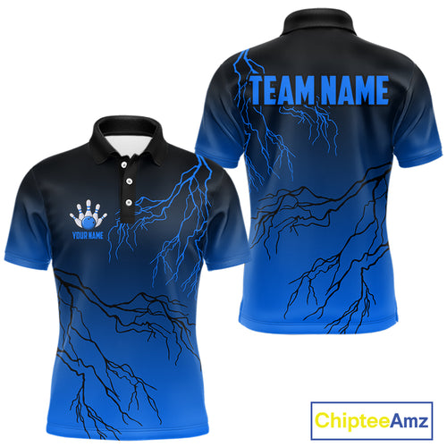 Black and Blue gradient Lightning thunder storm Bowling shirts for Men Custom Bowling Team Jerseys NQS10135