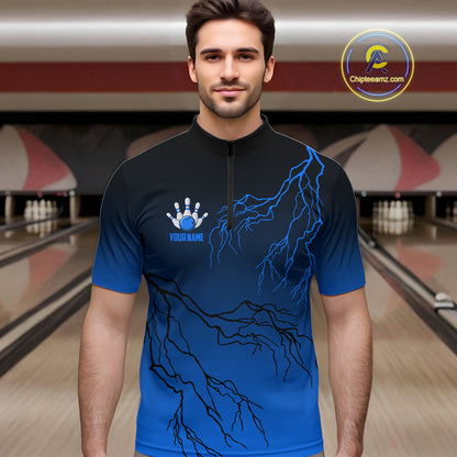 Black and Blue gradient Lightning thunder storm Bowling shirts for Men Custom Bowling Team Jerseys NQS10135