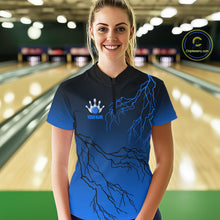 Load image into Gallery viewer, Black and Blue gradient Lightning thunder storm Bowling shirts for Women Custom Bowling Team Jerseys NQS10135