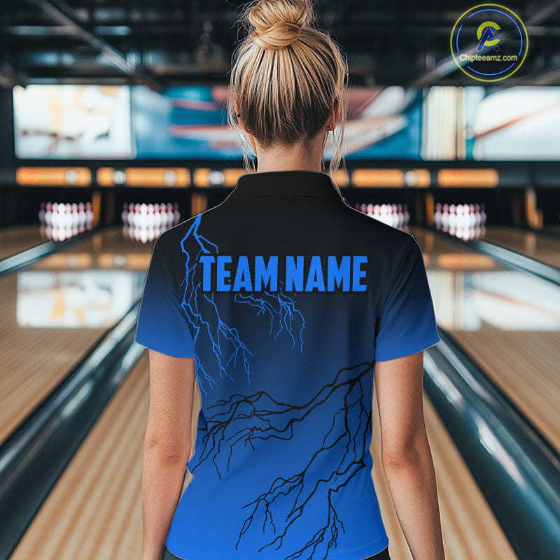 Black and Blue gradient Lightning thunder storm Bowling shirts for Women Custom Bowling Team Jerseys NQS10135