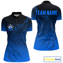Load image into Gallery viewer, Black and Blue gradient Lightning thunder storm Bowling shirts for Women Custom Bowling Team Jerseys NQS10135