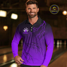 Load image into Gallery viewer, Black and Purple gradient Lightning thunder storm Bowling shirts for Men Custom Bowling Team Jerseys NQS10136