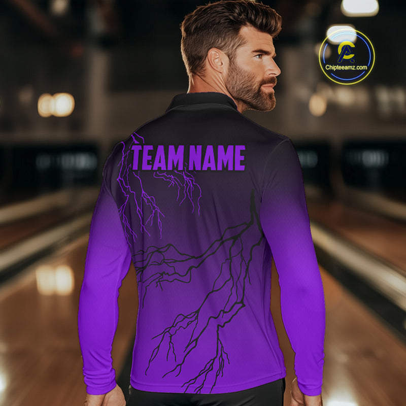Black and Purple gradient Lightning thunder storm Bowling shirts for Men Custom Bowling Team Jerseys NQS10136