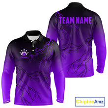 Load image into Gallery viewer, Black and Purple gradient Lightning thunder storm Bowling shirts for Men Custom Bowling Team Jerseys NQS10136