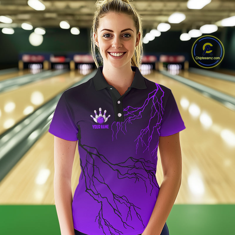 Black and Purple gradient Lightning thunder storm Bowling shirts for Women Custom Bowling Team Jersey NQS10136