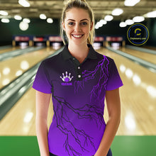Load image into Gallery viewer, Black and Purple gradient Lightning thunder storm Bowling shirts for Women Custom Bowling Team Jersey NQS10136