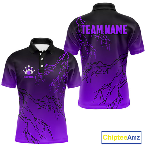 Black and Purple gradient Lightning thunder storm Bowling shirts for Men Custom Bowling Team Jerseys NQS10136