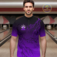 Load image into Gallery viewer, Black and Purple gradient Lightning thunder storm Bowling shirts for Men Custom Bowling Team Jerseys NQS10136