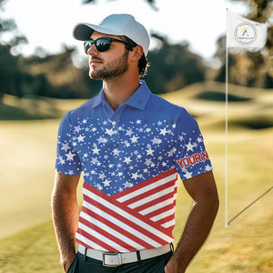 Red, White and Blue Men golf polo shirts Custom American Flag patriotic Golf attire for men NQS10137