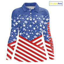 Load image into Gallery viewer, Red, White and Blue Women golf polo shirts Custom American Flag patriotic Golf attire for ladies NQS10137