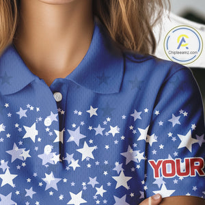 Red, White and Blue Women golf polo shirts Custom American Flag patriotic Golf attire for ladies NQS10137