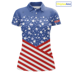 Red, White and Blue Women golf polo shirts Custom American Flag patriotic Golf attire for ladies NQS10137