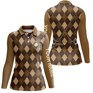 Brown argyle Womens golf polo shirts custom name golf outfit women, personalized golf gifts NQS5953