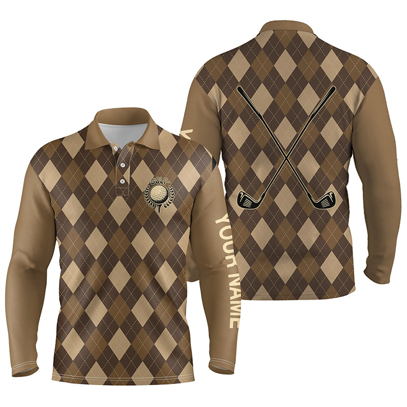 Brown argyle Mens golf polo shirts custom name golf outfit men, personalized golf gifts NQS5953