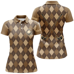 Brown argyle Womens golf polo shirts custom name golf outfit women, personalized golf gifts NQS5953